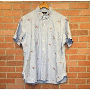 Ralph Lauren Mens Blue Short Sleeve Button Down Shirt Embroidered Flags Size L
